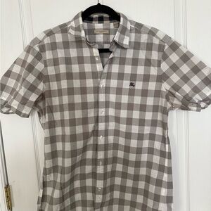 Burberry Gray Casual Button Down Shirt with Gingham Pattern